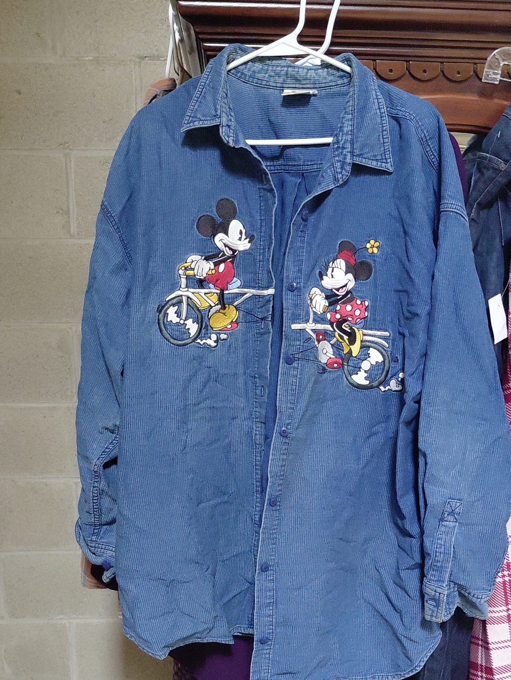 Disney Blue Corduroy Shirt Jacket with Mickey & Minnie Bikes